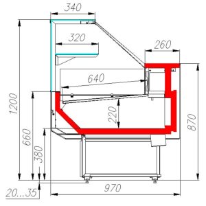 Витрина холодильная Carboma GC95 SV 1,2-1 (ВХСр-1,2 Carboma GC95 KombiLux) (0108 темный дуб)  - Изображение 2